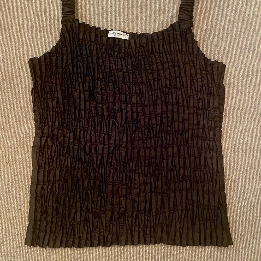 Jolie Mine Paris Black Smocked Tank Top with Thin Straps